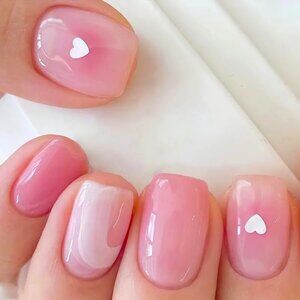 Nails Pink Hearts Press On 24 Stylish Fake Glam Trendy Reusable Glossy Rounded